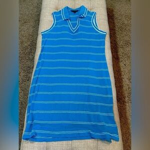 Brooks Brothers 346 Women’s Dress L Striped V-Neck Sleeveless Light Blue